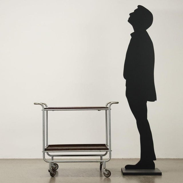 Trolley with double shelf, one of which is removable and can be used as a tray, metal and poplar veneered wood. This piece...