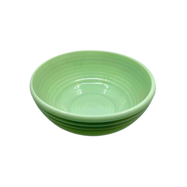 Rustic European Vintage Jadite Milk Glass Honeycomb Large Bowl For Sale - Image 3 of 7