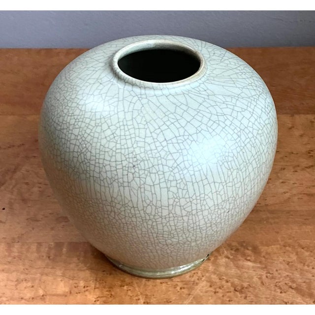 Ceramic Vintage Crackle Glazed Ceramic Vase For Sale - Image 7 of 12