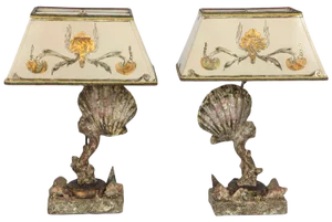 20th C. Handmade Sea Shell Lamps - a Pair