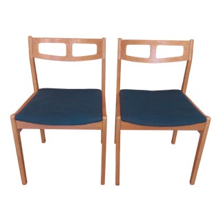 Danish Oak Dining Chairs with Petrol Blue Covers, 1960s, Set of 2 For Sale
