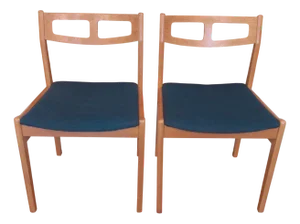 Danish Oak Dining Chairs with Petrol Blue Covers, 1960s, Set of 2