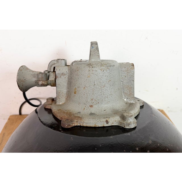 Industrial Black Enamel and Cast Iron Cage Pendant Light from Elektrosvit, 1960s For Sale - Image 17 of 18