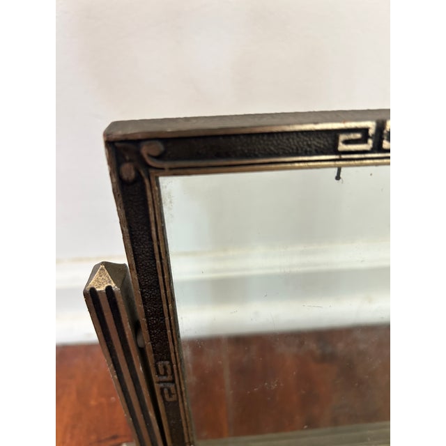 Striking vintage Art Deco-style tilt picture frame crafted in dark, nearly black wood with a textured faux-shagreen...