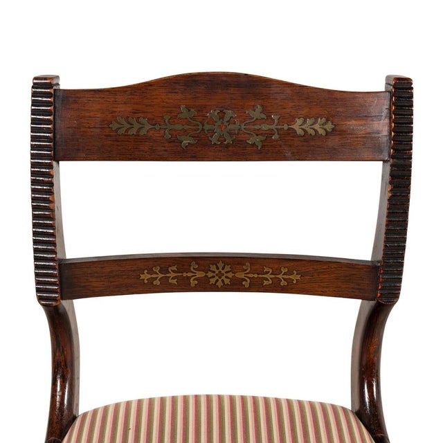 Traditional Set of Eight Regency Brass-Inlaid Dining Chairs, English, 19th Century For Sale - Image 3 of 3