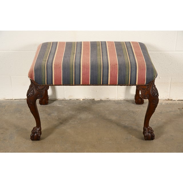 English Baker Furniture Historic Charleston Chippendale Carved Mahogany Stool or Ottoman For Sale - Image 3 of 11