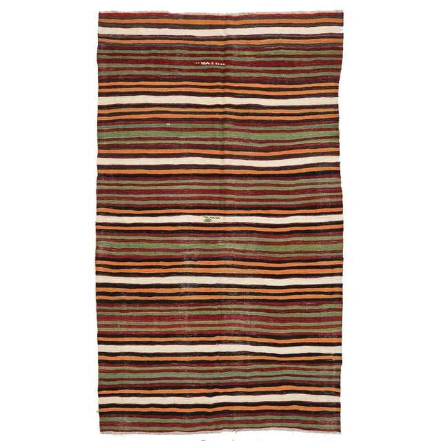 Textile Mid 20th Century Striped Vintage Turkish Kilim Rug For Sale - Image 7 of 7