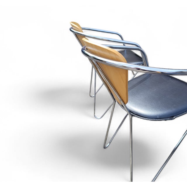 1980s Italian Postmodern Chrome, Bentwood and Black Leather Dining Chairs from Effezeta, 1980s, Set of 4 For Sale - Image 5 of 18