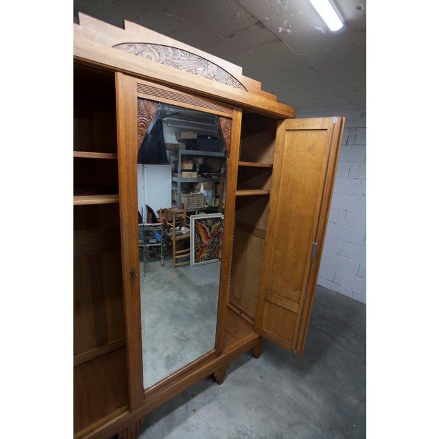 Art Deco Carved Oak Wardrobe, 1934 For Sale - Image 16 of 18