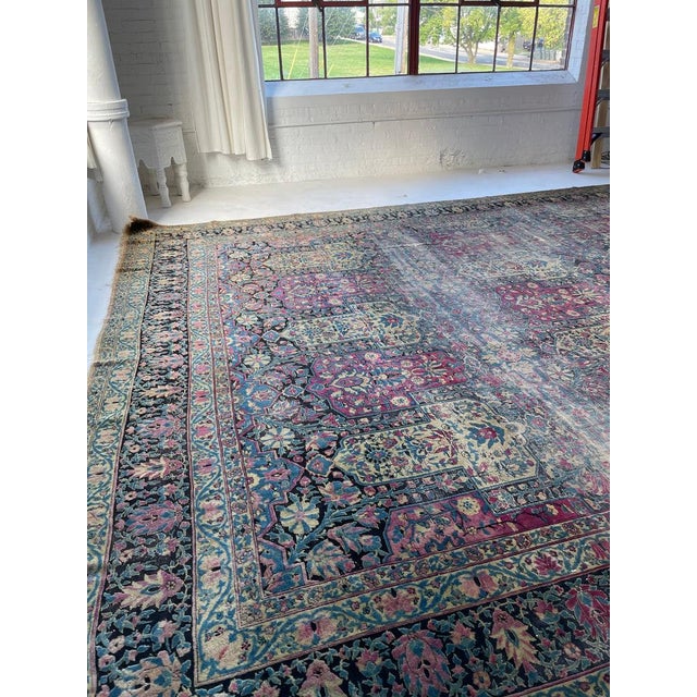 Antique Garden Inspired Design PALACE SIZE Charcoal, Magenta, Denim Blue Rug 11.4 x 17.7 For Sale - Image 4 of 13