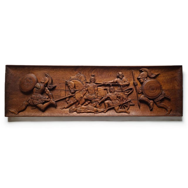 Large Hand-Carved Wooden Relief with The Walls of Troy Motif, Germany, 1956 For Sale - Image 15 of 15