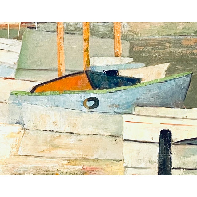 Mid-Century Modern 1960s Pierre Palue French Marine Fishing Boats Signed Oil on Canvas For Sale - Image 3 of 12