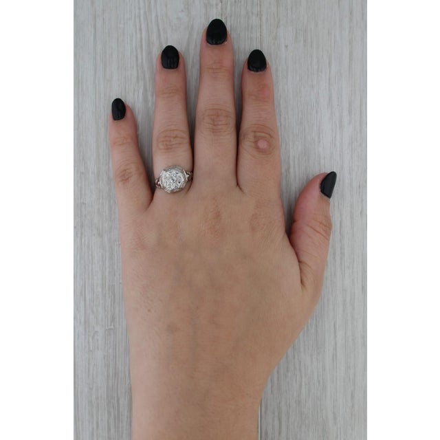 Metal 0.18ct Art Deco Diamond Star Ring 18k White Gold Size 7.25 Ornate Hand Finished For Sale - Image 7 of 8