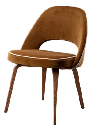 Saarinen Executive Armless Dining Chairs in Cognac & Créme Cotton Velvet, Walnut Legs