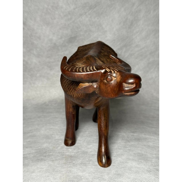 Hand-Carved Wooden Buffalo Figurine, 20th Century For Sale - Image 3 of 9