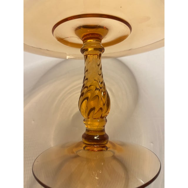 Mid 20th Century Mid-Century Modern Italian Amber Art Glass Tazza With Twisted Stem For Sale In Los Angeles - Image 6 of 6