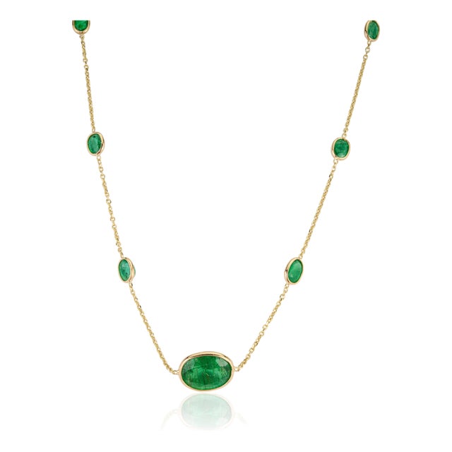 VRJewels 3.47 Carats Zambian Emeralds Chic Byzantine Necklace in 14k Yellow Gold For Sale