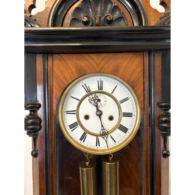 Antique Vienna Walnut Double Weight Wall Clock, 1880 For Sale - Image 12 of 13