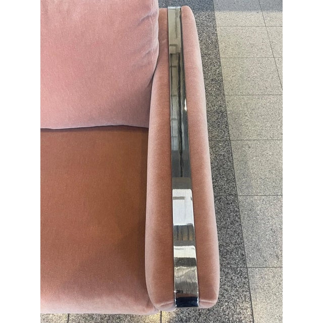 Metal Mid-Century Chrome Loveseat After Milo Baughman in Dusty Mauve Mohair For Sale - Image 7 of 11
