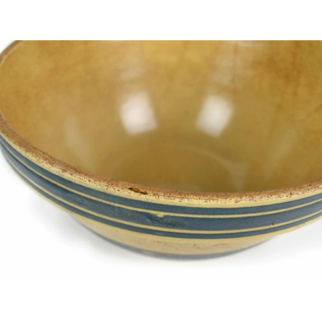 Ceramic Antique 1900's Large American Stoneware Mixing Bowl With Blue Bands For Sale - Image 7 of 11