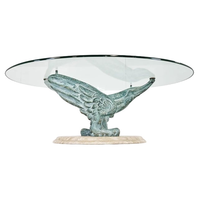 Travertine & Bronze Coffee Table, 1980s For Sale