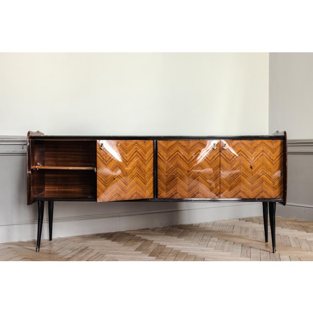 Vintage Italian Sideboard in Chevron Wood Veneer For Sale - Image 4 of 12