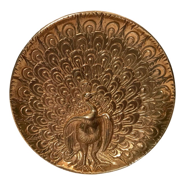 Vintage Brass Embossed Peacock Plate Chairish