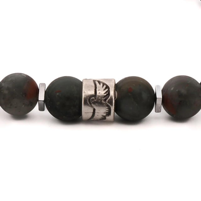 African African Bloodstone & Silver Eagle Beaded Bracelet For Sale - Image 3 of 8