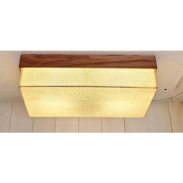 Wood Mid-Century Minimalist Ceiling Lamp with Teak Frame and Reinforced White Linen Shade, 1960s For Sale - Image 7 of 7