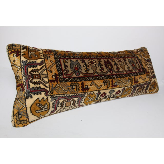 Vintage Turkish Handknotted Rug Lumbar Pillow Cover -16'' X 40'' For Sale In Tampa - Image 6 of 11