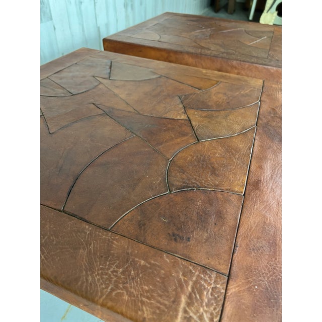 Abstract Leather Top End Tables by "Atre Sano" Colombia For Sale In Dallas - Image 6 of 13