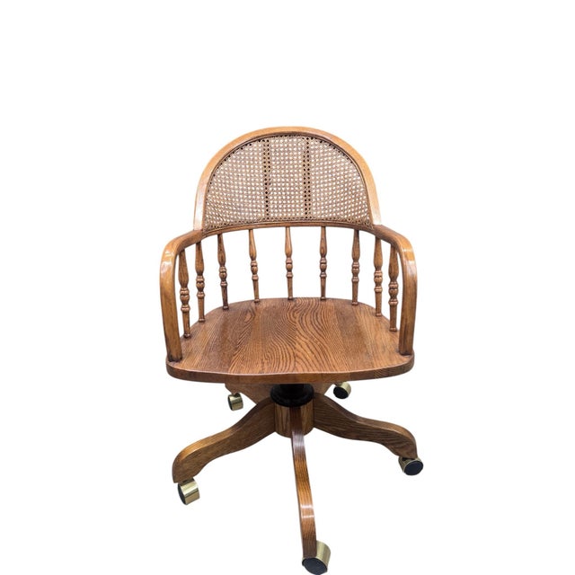Brown Vintage Cane Back Swivel Captain’s Desk Chairs by Min-Lee – Pair For Sale - Image 8 of 12