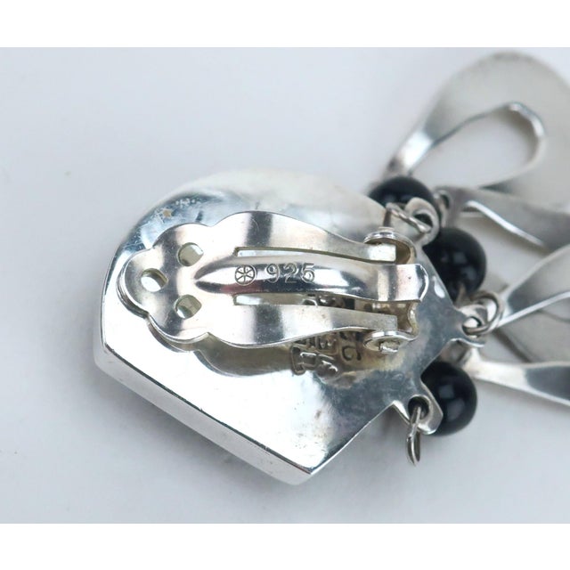 Black Taxco Mexico Sterling Silver & Black Glass Dangle Earrings, 1960’s, A Pair For Sale - Image 8 of 9