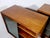 Pair of Vintage Original Mid-Century Modern Walnut Finish All Wood Display Cabinets With Adjustable Shelves and Sliding Wire Glass Doors For Sale - Image 15 of 18