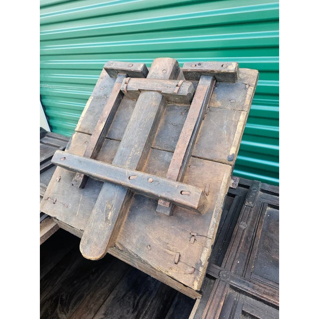 Wood Monumental 19th Century India Iron Strapped Teakwood Damchiya Dowry Chest For Sale - Image 7 of 12