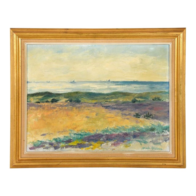Impressionist Mid Century Sea Shoreline Painting Signed For Sale