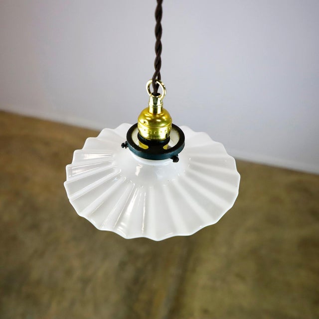 1960s Milk Glass Vintage Industrial Pendant Light 8 For Sale - Image 14 of 17