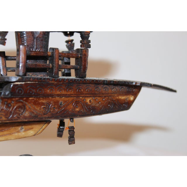 Antique Early 1900s Chinese Dragon Boat Figurine With Pagoda Detail and Bone Inlay For Sale In Naples, FL - Image 6 of 16