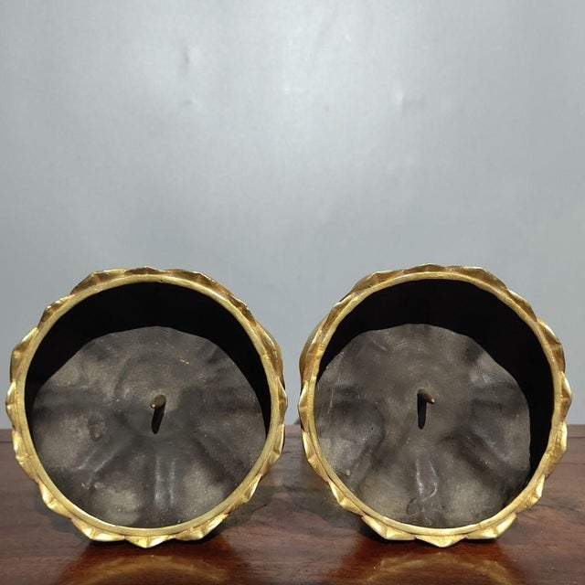 Metal Late 20th Century Pair of Gilt Bronze Dragon Pillar Candle Holders For Sale - Image 7 of 10