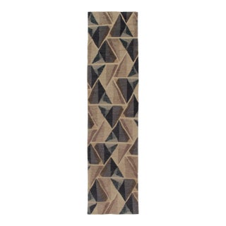 Rug & Kilim’s Scandinavian Style Runner in Blue & Beige-Brown High-Low Patterns For Sale