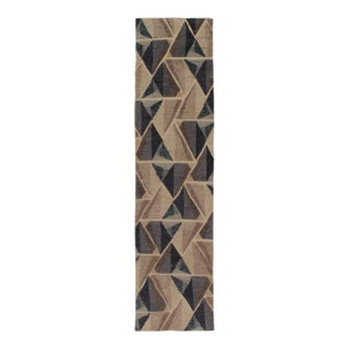 Rug & Kilim’s Scandinavian Style Runner in Blue & Beige-Brown High-Low Patterns For Sale