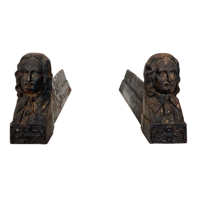 1950s Cast Iron Andirons Representing Beethoven - a Pair For Sale