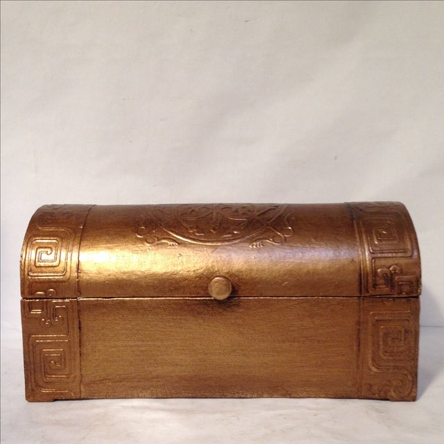 Animal Skin Sarreid Copper Leather Chest For Sale - Image 7 of 10