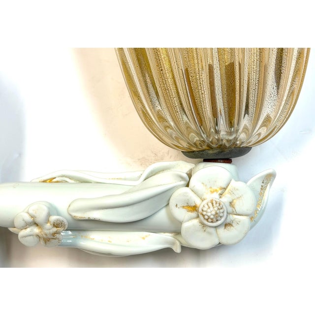 Pair Extraordinary Italian Barovier & Toso Murano Glass Floral Sconces, 1940s For Sale - Image 17 of 18