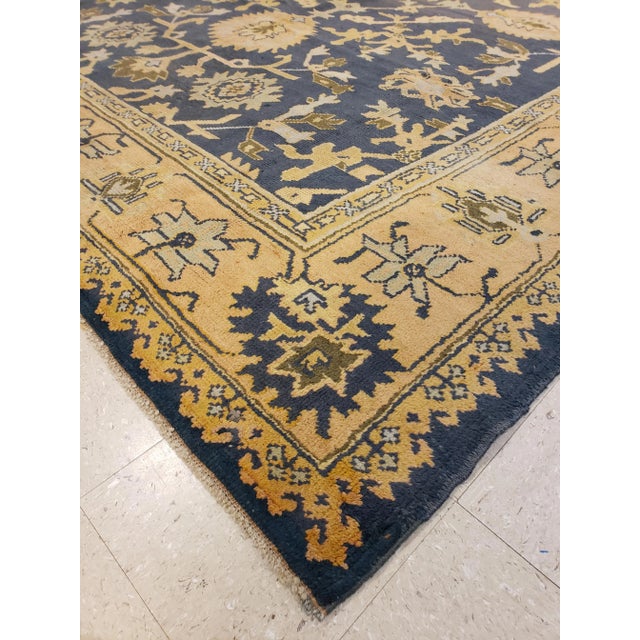 Antique Oushak Carpet, Handmade Oriental Rug Made in Turkey, Peach, Blue, Ivory For Sale - Image 4 of 11