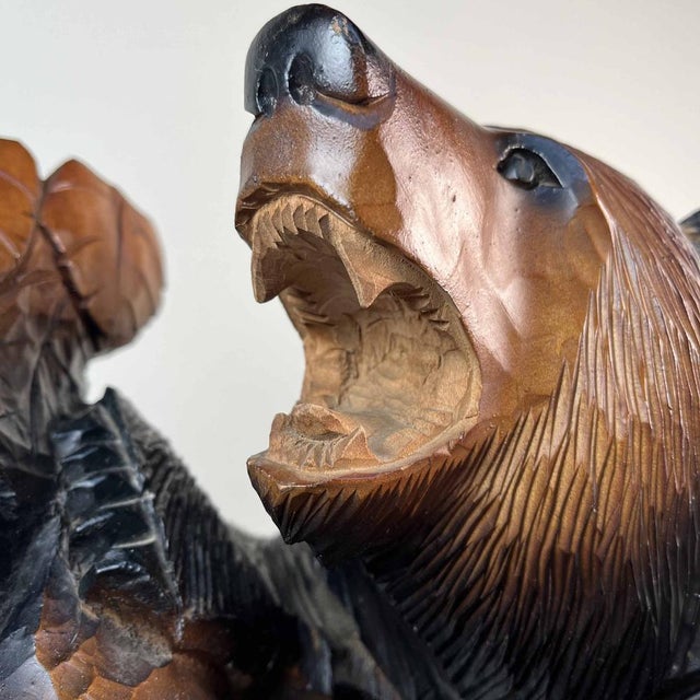Hokkaido Kibori Kuma Bear Carving in Wood, Japan, 1950s For Sale - Image 4 of 16