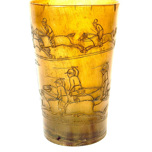 Yellow English Georgian Sporting Cow Horn Beaker, Continuous Steeplechase Race For Sale - Image 8 of 13