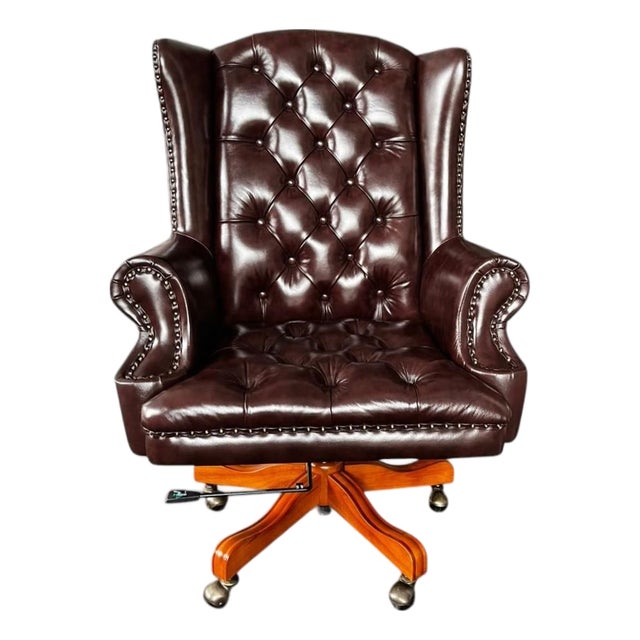 Luxury Brown Leather Tufted Executive Office Chair – Traditional Chesterfield Style For Sale