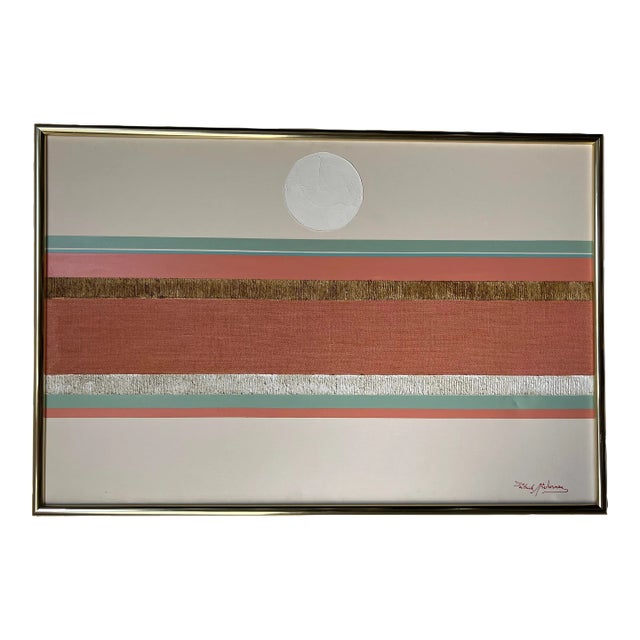Large 1980's Patrick M. Mixed Media Collage Expressionist Abstract Landscape Painting, Frame For Sale