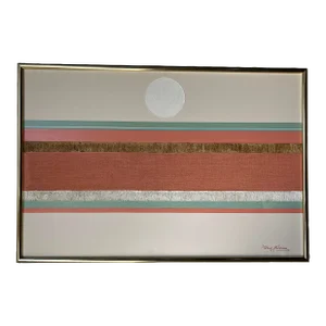 Large 1980's Patrick M. Mixed Media Collage Expressionist Abstract Landscape Painting, Frame